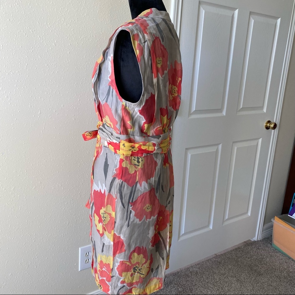 Evan Picone Floral Mini Dress Cap sleeve Button Down belted V Neck Summer Spring - Picture 9 of 15